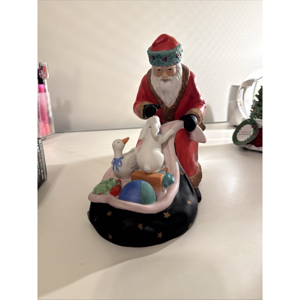 Vtg 1987 Schmid Porcelain Christmas Santa & Animals Plays Music Cantique de Noel